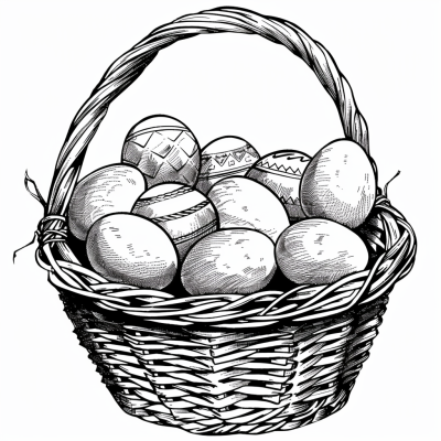 Page de coloriage de Pâques avec des œufs dans un panier