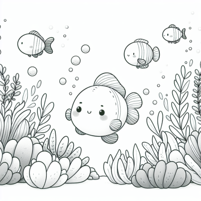 Página para Colorear Imprimible de Escena Submarina con Peces Nadando