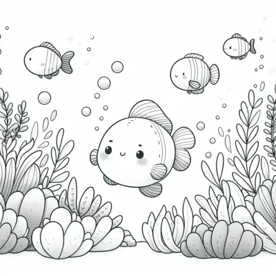 Подводна сцена с плуващи риби * Картинка за принтиране и оцветяване