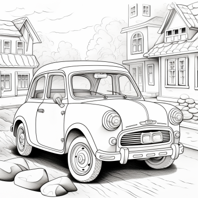 Раскраска автомобиля на улице для печати
