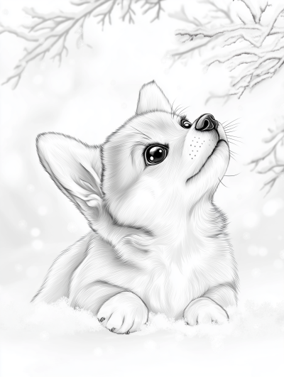 Karda Küçük Shiba Inu * Ücretsiz Boyama Sayfası