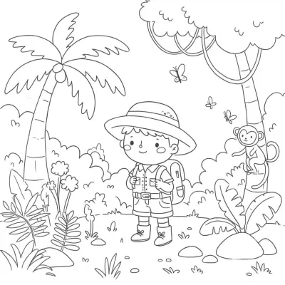 Картинка за принтиране и оцветяване на Откривател в джунглата