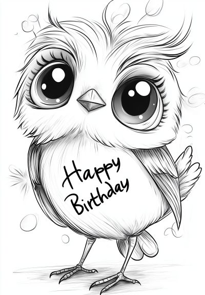 Printable Coloring Page of a Funny and Cute Owl for Birthday
