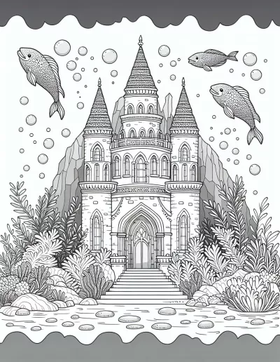 Картинка за принтиране и оцветяване на мистериозен подводен замък