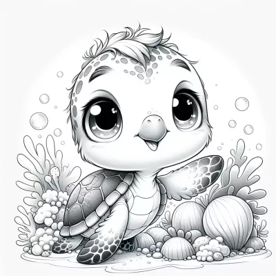 Pagina da Colorare Stampabile di una Baby Tartaruga Marina