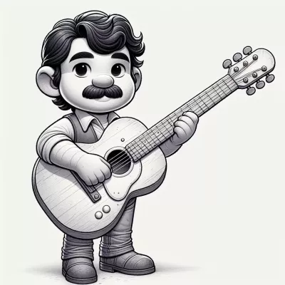 Page à colorier imprimable de Petit Homme avec Guitare