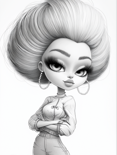 Page de coloriage imprimable d’une belle dame avec un chignon