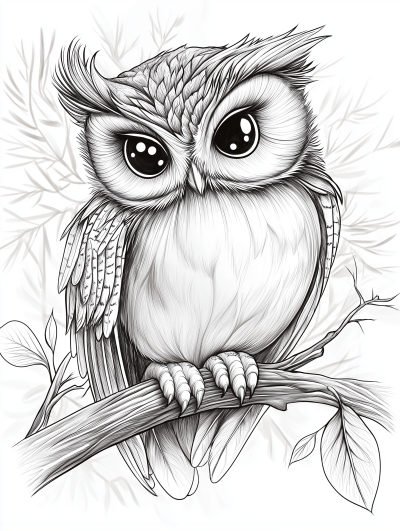 Page de coloriage imprimable d’une chouette sur une branche