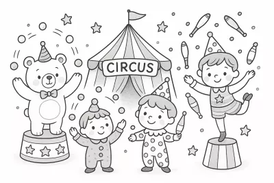 Цирк и циркови жонгльори * Картинка за принтиране и оцветяване