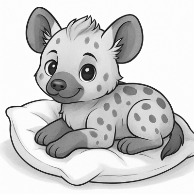 Dolce cucciolo di iena su un cuscino * Disegno da colorare
