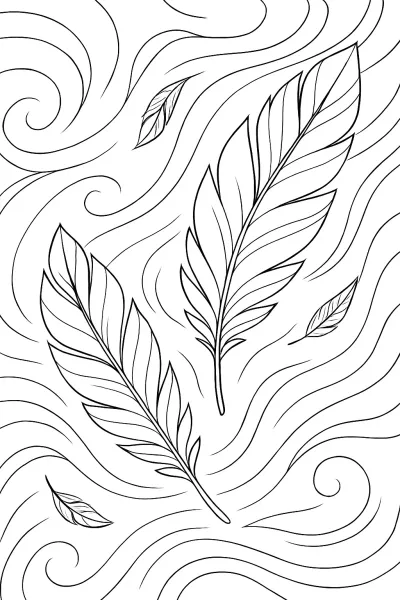 Плаващи пера и следи от вятъра – успокояваща рисунка за оцветяване за облекчаване на тревожността