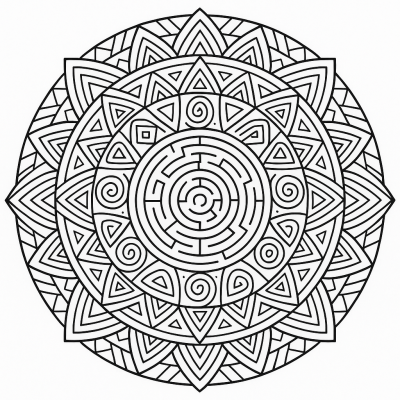 Page à colorier Mandala Labyrinthe – Défi géométrique et relaxation en un seul endroit