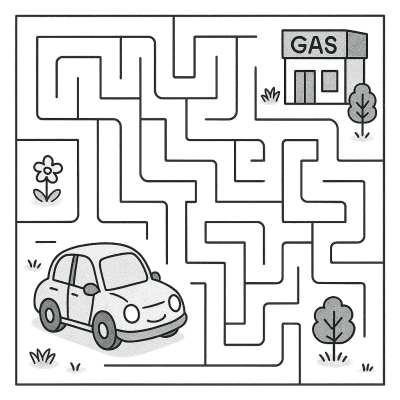 Найди заправку – Лабиринт с машинкой для раскрашивания