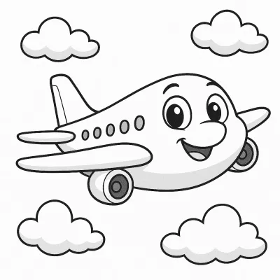 Smiling Cartoon Plane – Fun Coloring Page for Kids