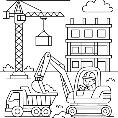 Строительная площадка – Бесплатная раскраска для детей