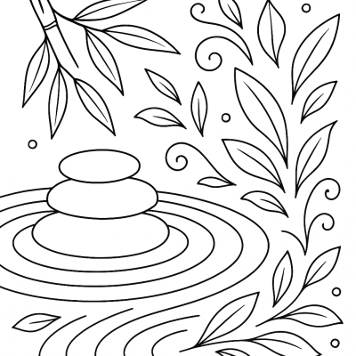 Pierres de Jardin Zen & Bambou – Page à Colorier Imprimable pour la Sérénité Intérieure
