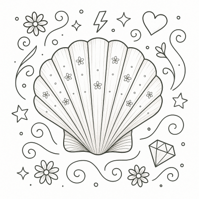 Página para colorear: una hermosa concha con elementos decorativos