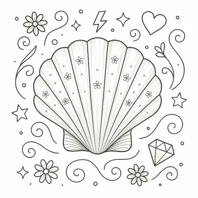 Страница за оцветяване – красива мида с декоративни елементи
