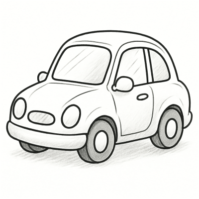 Рисунок забавной маленькой машины для печати и раскрашивания