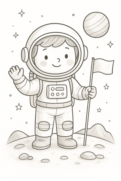 Рисунка на астронавт на Луната за принтиране и оцветяване
