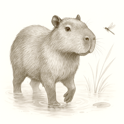 Капибара във водата – картинка за оцветяване на сладко животно