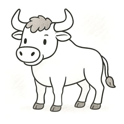 Сладък бик с извити рога – рисунка за принтиране и оцветяване