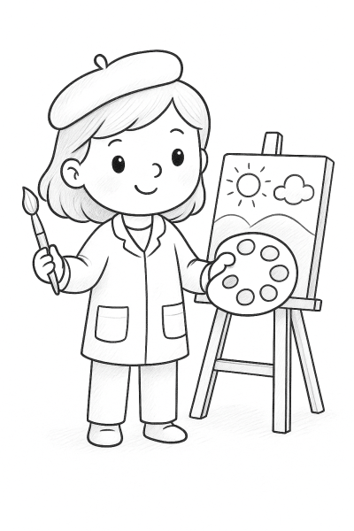 Малка художничка – рисунка за принтиране и оцветяване