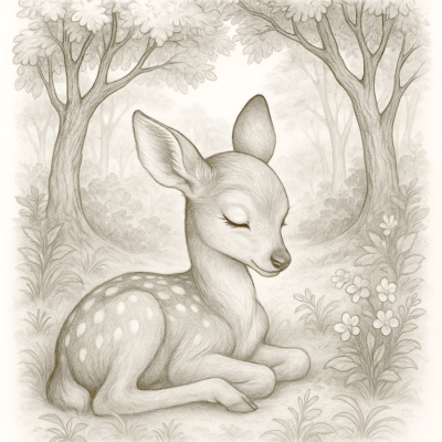 Спящо еленче в гората – красива черно-бяла страница за оцветяване