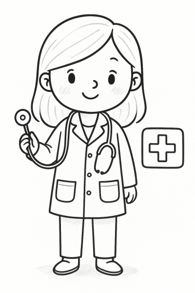 Рисунка на докторка със стетоскоп за принтиране и оцветяване