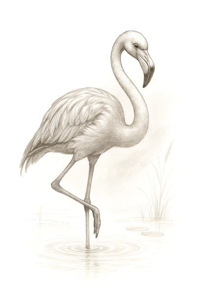 Красива рисунка на фламинго за оцветяване – изящна и елегантна птица в спокойни води