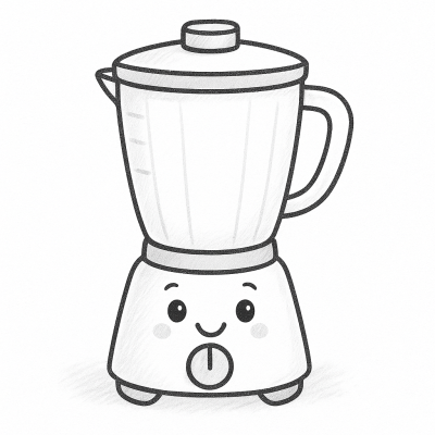 Сладкий улыбающийся блендер – рисунок для печати и раскрашивания