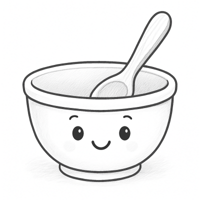 Сладкая чашка и ложка – картинка для печати и раскрашивания