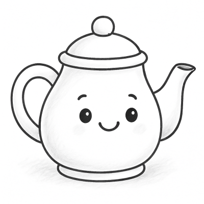 Сладкий улыбающийся чайник – рисунок для печати и раскрашивания