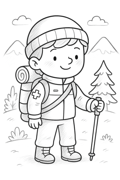 Планински спасител сред природата – рисунка за принтиране и оцветяване