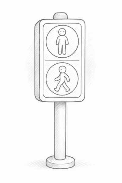 Картинка за оцветяване на пешеходен светофар – пътни знаци и безопасност на движението за деца