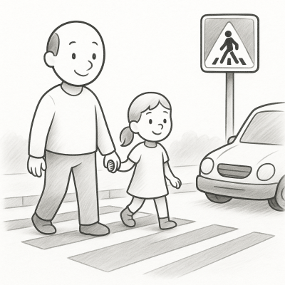 Пътни знаци за оцветяване – Пешеходна пътека (зебра) със спряла кола
