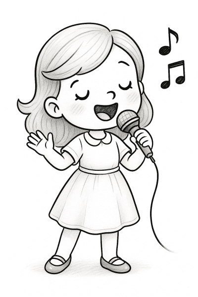 Пеещо момиче с микрофон – рисунка за принтиране и оцветяване