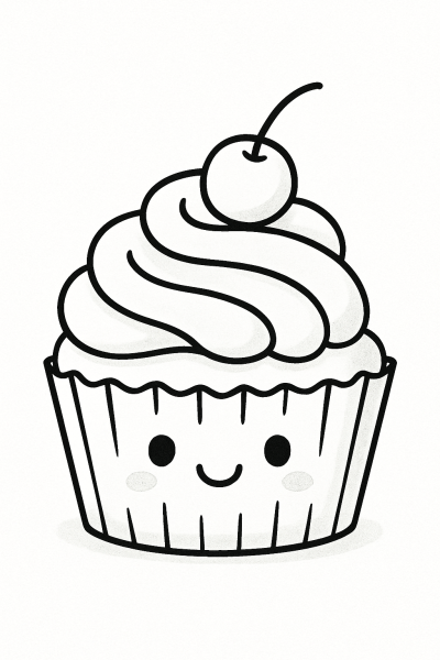 Рисунка на кексче с череша за оцветяване