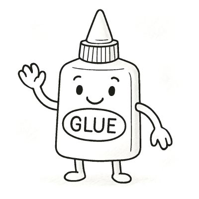 Усмихната бутилка лепило – рисунка за принтиране и оцветяване