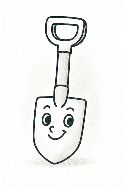 Рисунок улыбающейся лопатки для печати и раскрашивания