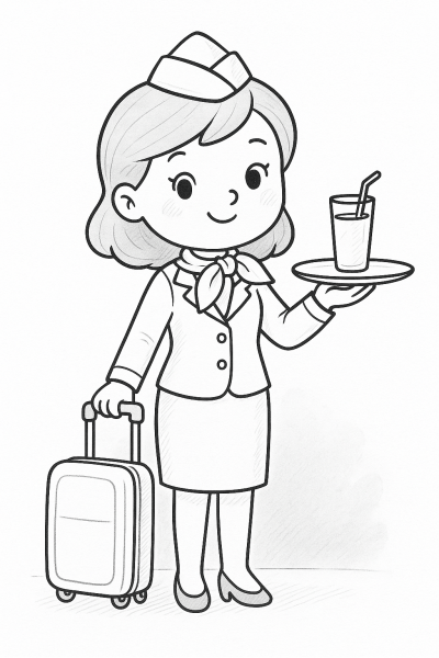 Рисунка на стюардеса с куфарче – за принтиране и оцветяване
