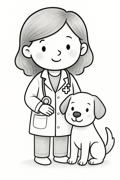 Ветеринар и куче – рисунка за принтиране и оцветяване
