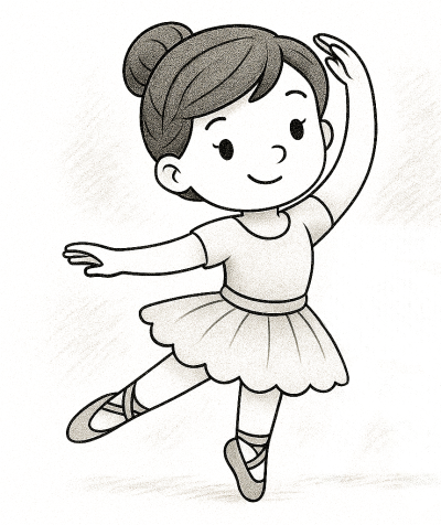 Рисунка на малка балерина – картинка за принтиране и оцветяване