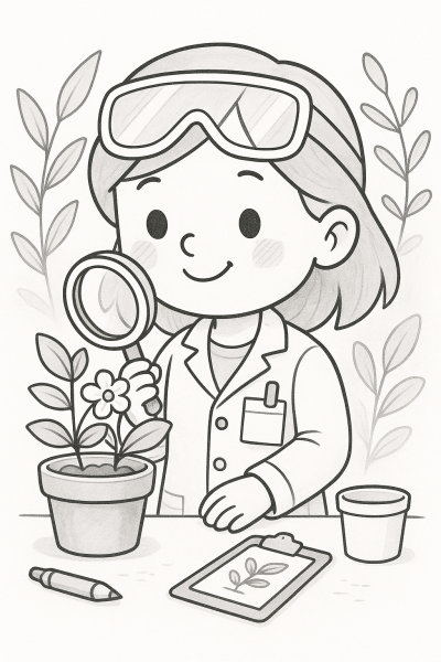 Млад ботаник с цвете – рисунка за принтиране и оцветяване