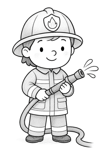 Рисунка на млад пожарникар за принтиране и оцветяване