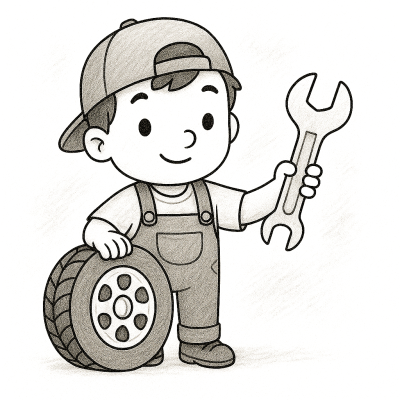Млад механик с гаечен ключ – картинка за принтиране и оцветяване