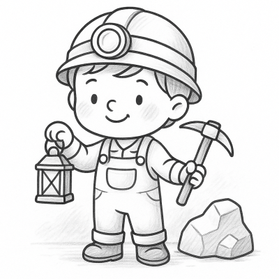 Малък миньор с фенер и кирка – рисунка за принтиране и оцветяване