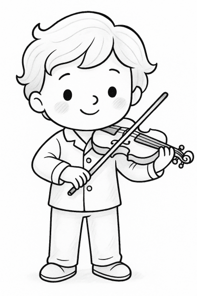 Млад музикант с цигулка – рисунка за принтиране и оцветяване