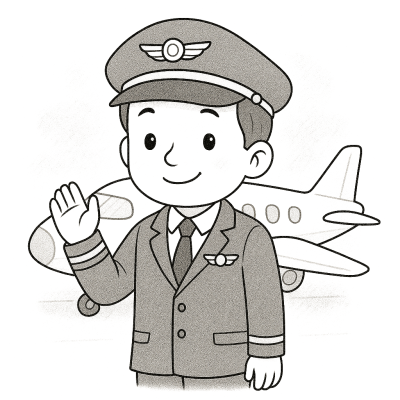 Млад пилот и самолет – картинка за принтиране и оцветяване
