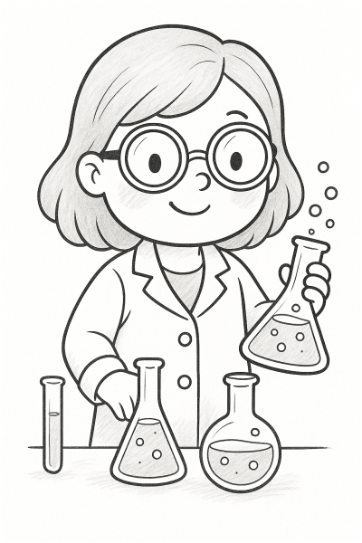 Млад учен в лабораторията – картинка за принтиране и оцветяване